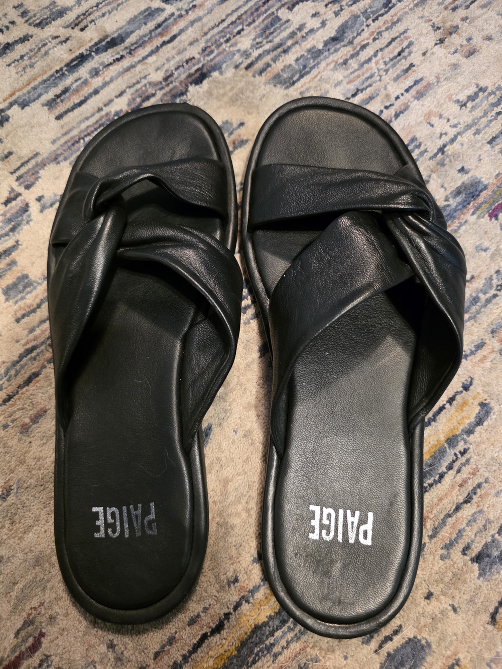 PAIGE Black Leather Twist-Knot Slide Sandals